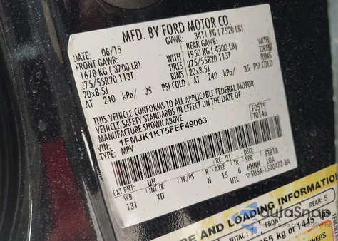 2015 Ford Expedition El Limited из США, поврежденный, VIN 1FMJK1KT5FEF49003